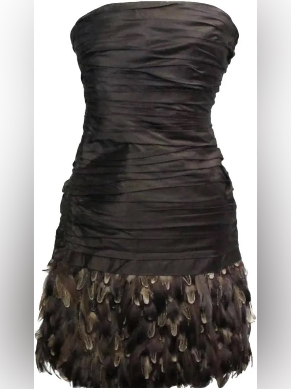 RARE FIND! Ralph Lauren Black Label Strapless Brown Feather-skirt Cocktail Dress
